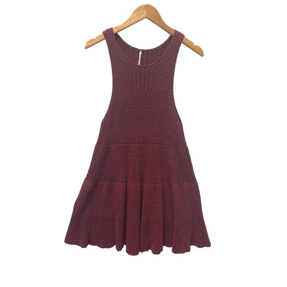 FREE PEOPLE Maroon Knit Waterfall Ruffle Dress Size XS - Picture 1 of 7